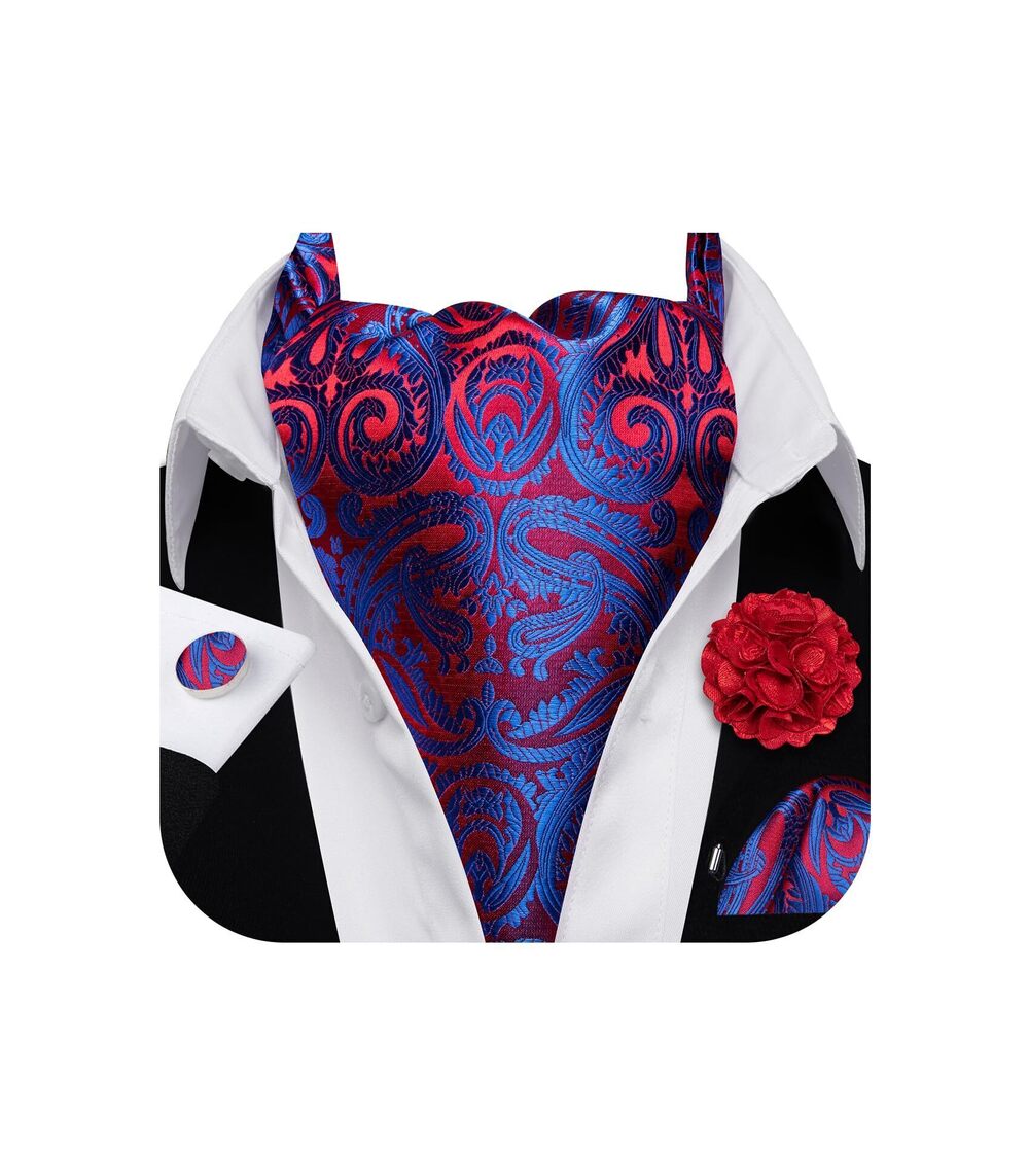 8220 Ascot Tie Cravat Set Royal Blue Red Scarf Neckties Pocket Square